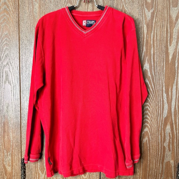Vintage Chaps Ralph Lauren V Neck Sweater Men Size Large Heavyweight 100% Cotton - Picture 1 of 10
